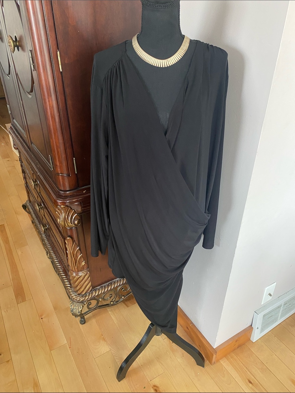 Rhonda Shear Black Draped Long Sleeve Dress